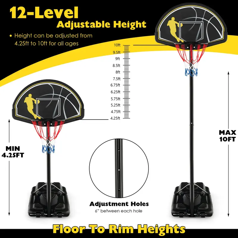 All-Environment Adjustable Basketball Hoop – 12-Position Indoor/Outdoor Goal (4.25–10 ft)