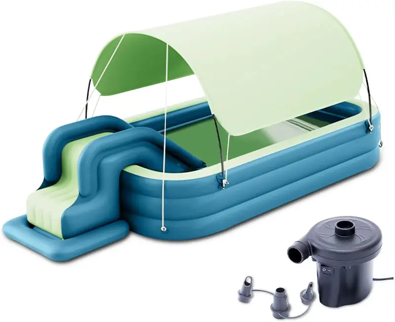 All-in-One Inflatable Backyard Water Park – Combo Slide, Awning Shade, Mega Bounce Castle, and Splash Pool for Summer Entertainment