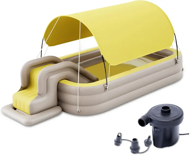 All-in-One Inflatable Backyard Water Park – Combo Slide, Awning Shade, Mega Bounce Castle, and Splash Pool for Summer Entertainment 2