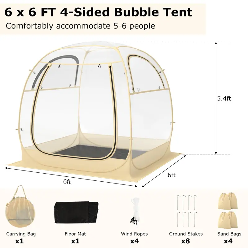All-in-One Pop-Up Sports Tent – 4.2 ft x 4.2 ft Weatherproof Pod with Stakes, Sandbag, Floor Mat & Wind Rope