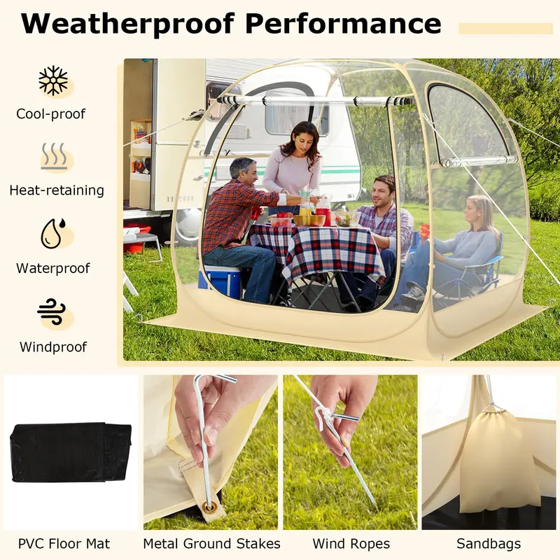 All-in-One Pop-Up Sports Tent – 4.2 ft x 4.2 ft Weatherproof Pod with Stakes, Sandbag, Floor Mat & Wind Rope