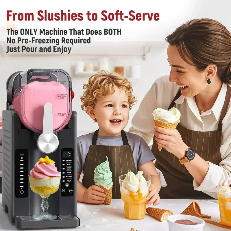 All-in-One Slushie Maker for Home: No Ice Required, Real-Time Temperature Display, Auto-Clean Function, 6 Preset Programs for Margaritas, Cocktails, Frappés, Ice Cream, Smoothies & Milkshakes
