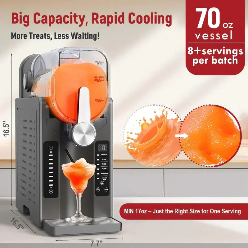All-in-One Slushie Maker for Home: No Ice Required, Real-Time Temperature Display, Auto-Clean Function, 6 Preset Programs for Margaritas, Cocktails, Frappés, Ice Cream, Smoothies & Milkshakes