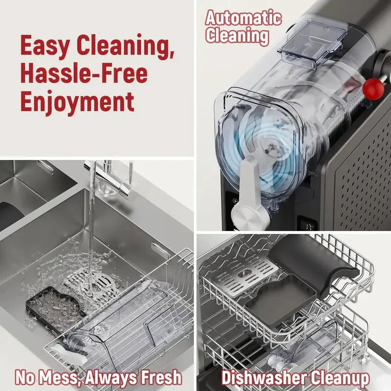 All-in-One Slushie Maker for Home: No Ice Required, Real-Time Temperature Display, Auto-Clean Function, 6 Preset Programs for Margaritas, Cocktails, Frappés, Ice Cream, Smoothies & Milkshakes