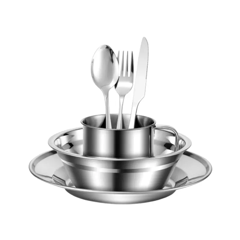 All-in-One Stainless Steel Camping Dinnerware Set – 29-Piece with Mesh Organizer 2