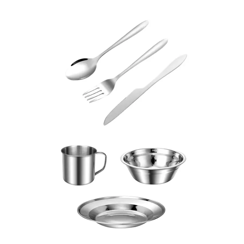 All-in-One Stainless Steel Camping Dinnerware Set – 29-Piece with Mesh Organizer