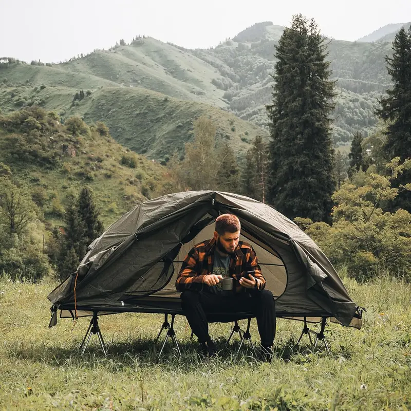 All-in-One Waterproof Elevated Cot Tent – 1-Person Off-Ground Sleeping System for Campers