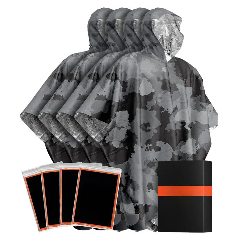 All-Season Reflective Rain Ponchos (4-Pack) with Mylar Lining
