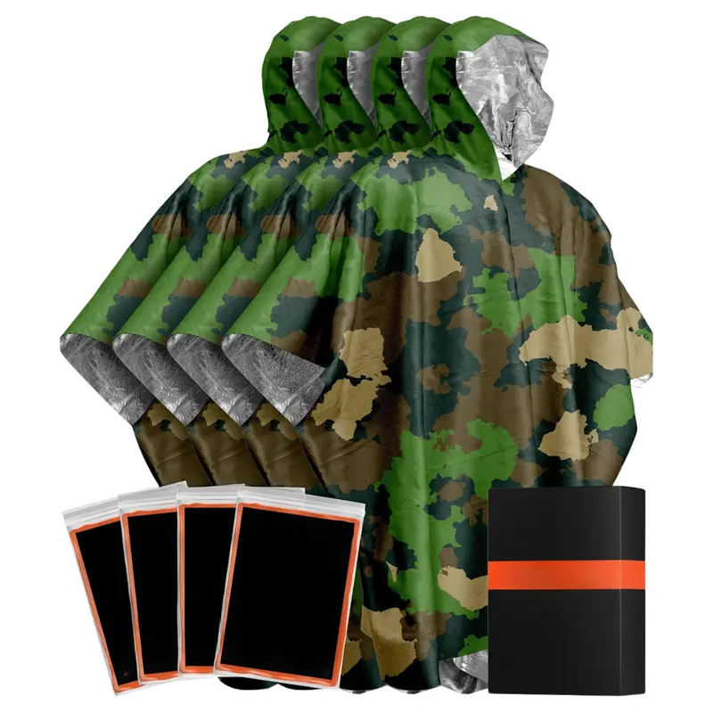 All-Season Reflective Rain Ponchos (4-Pack) with Mylar Lining