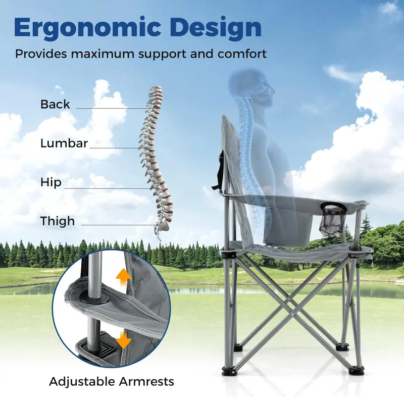All-Terrain Outdoor Folding Chair – 500 lb Capacity with Built-In Cooler Pouch & Cup Holder