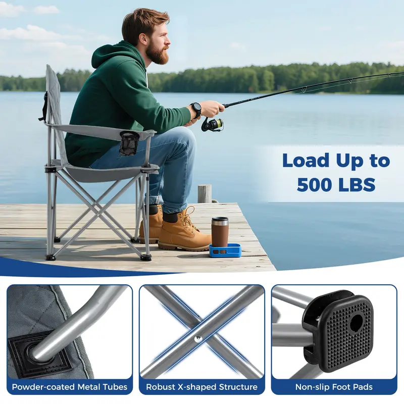 All-Terrain Outdoor Folding Chair – 500 lb Capacity with Built-In Cooler Pouch & Cup Holder