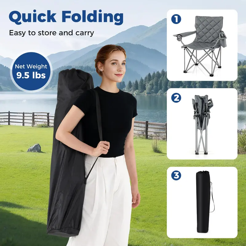 All-Terrain Outdoor Folding Chair – 500 lb Capacity with Built-In Cooler Pouch & Cup Holder