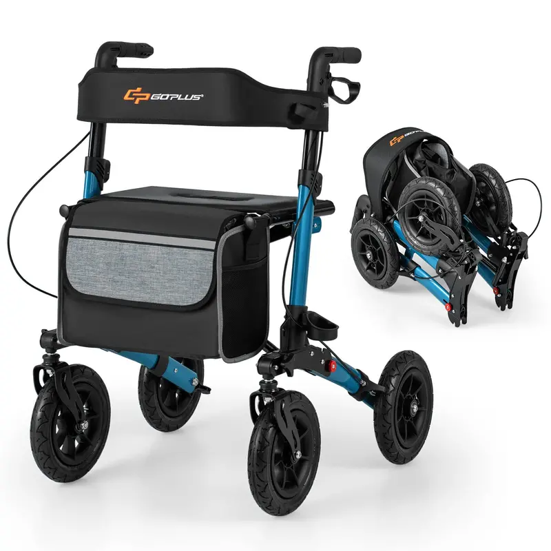 All-Terrain Rollator Walker for Seniors – Dual-Function Folding Design with 9-Inch Pneumatic Tires & Comfort Seat