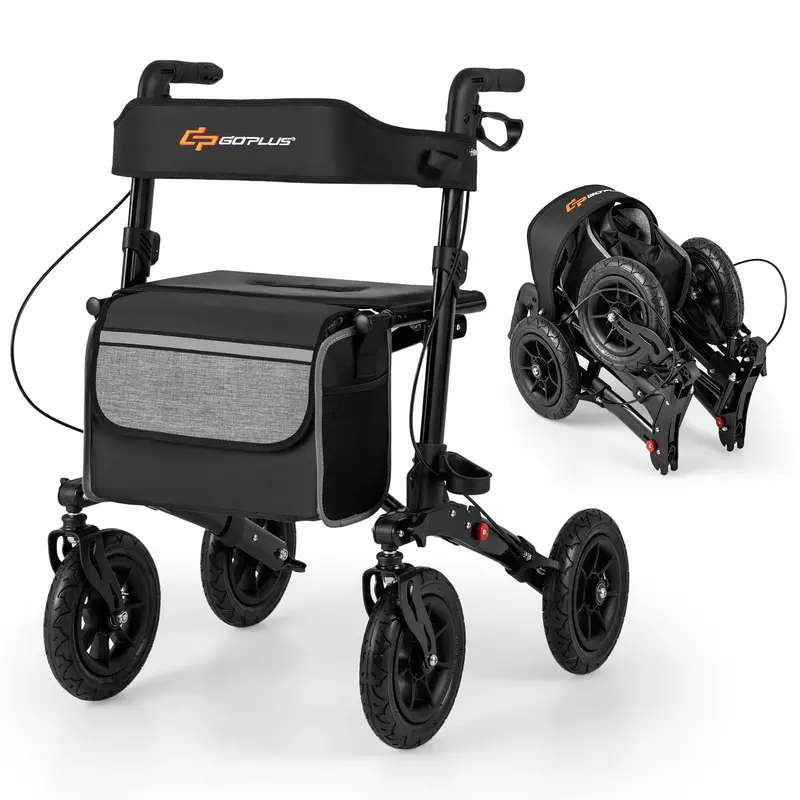 All-Terrain Rollator Walker for Seniors – Dual-Function Folding Design with 9-Inch Pneumatic Tires & Comfort Seat