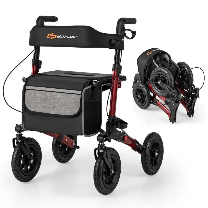 All-Terrain Rollator Walker for Seniors – Dual-Function Folding Design with 9-Inch Pneumatic Tires & Comfort Seat