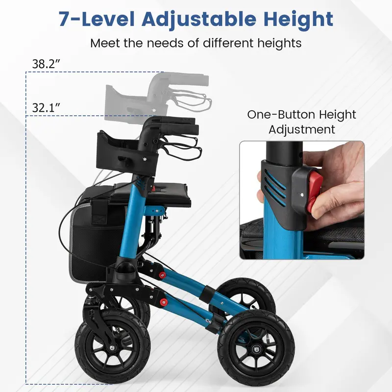 All-Terrain Rollator Walker for Seniors – Dual-Function Folding Design with 9-Inch Pneumatic Tires & Comfort Seat