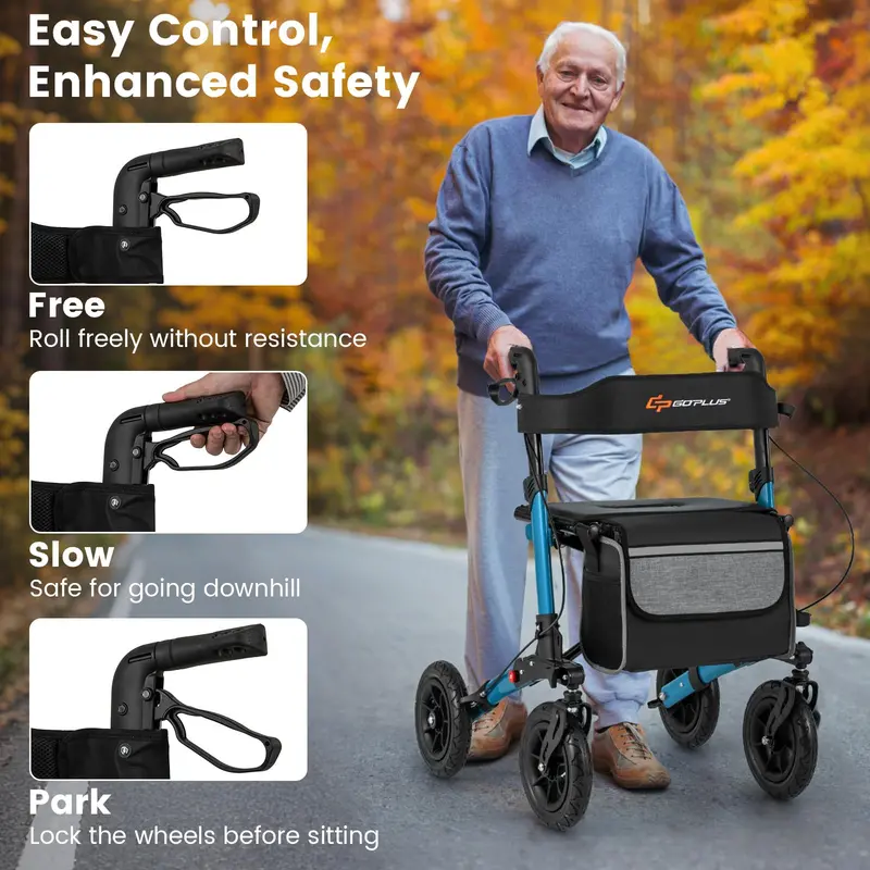 All-Terrain Rollator Walker for Seniors – Dual-Function Folding Design with 9-Inch Pneumatic Tires & Comfort Seat