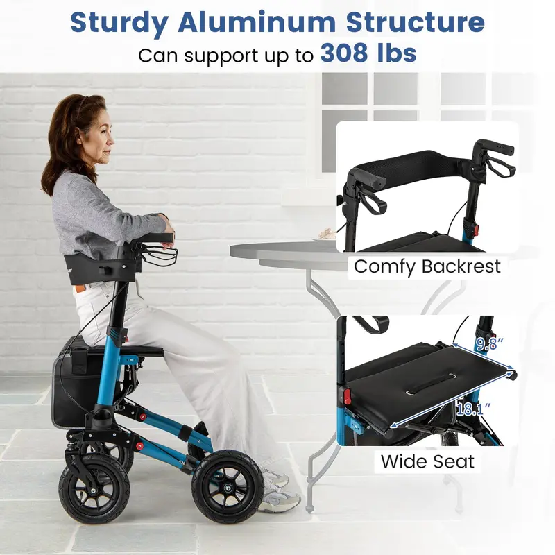 All-Terrain Rollator Walker for Seniors – Dual-Function Folding Design with 9-Inch Pneumatic Tires & Comfort Seat
