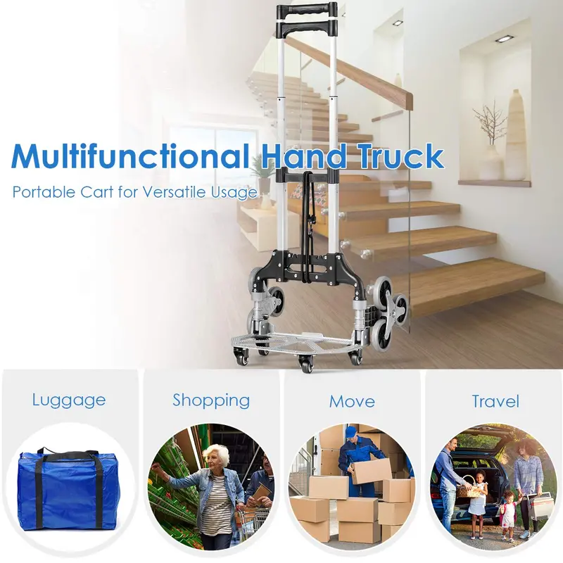 All-Terrain Stair-Climbing Hand Truck with Bungee Strap, Reinforced Frame & Six Wheels