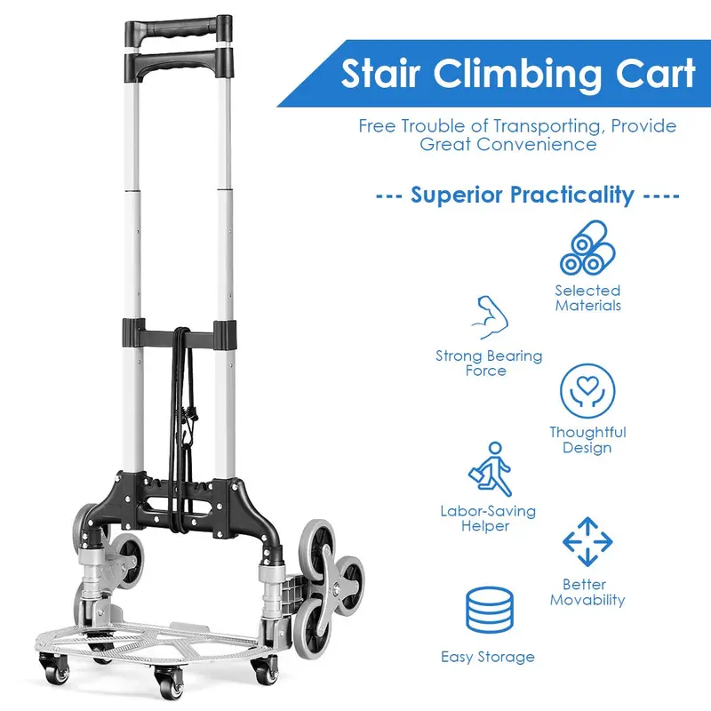 All-Terrain Stair-Climbing Hand Truck with Bungee Strap, Reinforced Frame & Six Wheels