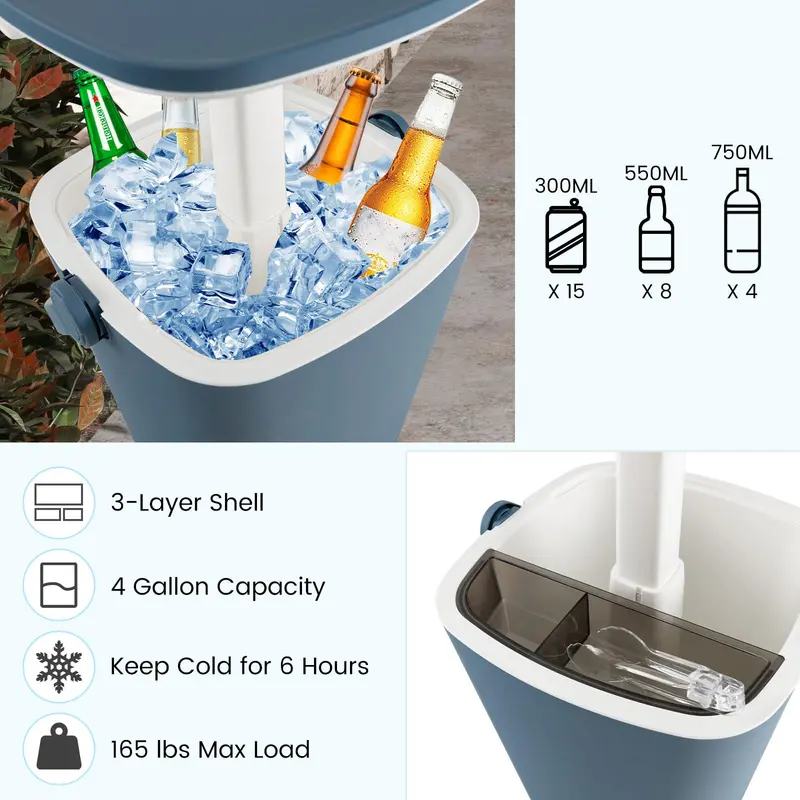 All-Weather Cooler Table – Portable 4-Gallon Beverage Chiller with Integrated Handle