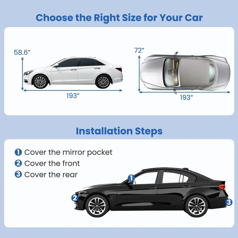 All-Weather Sedan Car Cover – 193-Inch UV-Resistant, Rainproof Fit for Chevrolet, Ford & Nissan