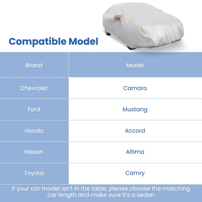All-Weather Sedan Car Cover – 193-Inch UV-Resistant, Rainproof Fit for Chevrolet, Ford & Nissan