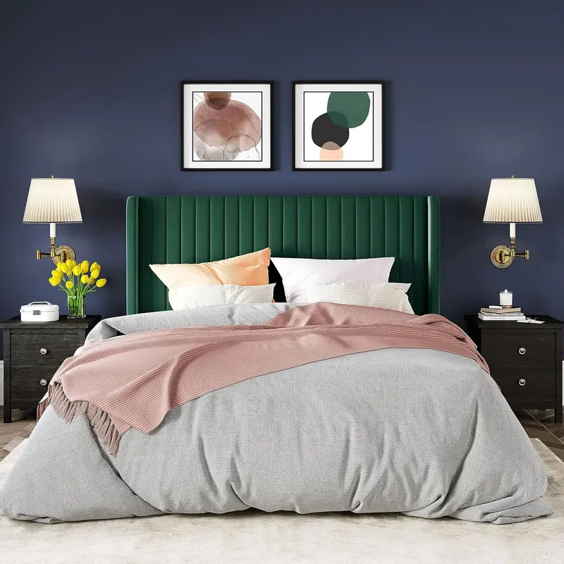 Allewie Full Size Velvet Wingback Bed – Channel-Tufted Upholstered Frame with Vertical Winged Headboard
