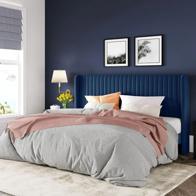 Allewie Full Size Velvet Wingback Bed – Channel-Tufted Upholstered Frame with Vertical Winged Headboard