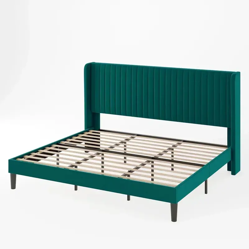 Allewie Full Size Velvet Wingback Bed — Vertical Channel Tufting & Elegant Upholstered Design