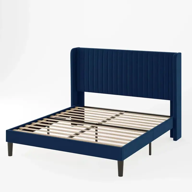 Allewie Full Size Velvet Wingback Bed — Vertical Channel Tufting & Elegant Upholstered Design