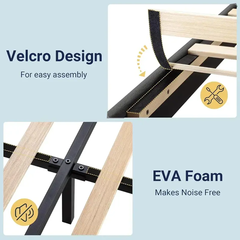 Allewie King Platform Bed Frame – Velvet-Upholstered Headboard with Solid Wood Slats