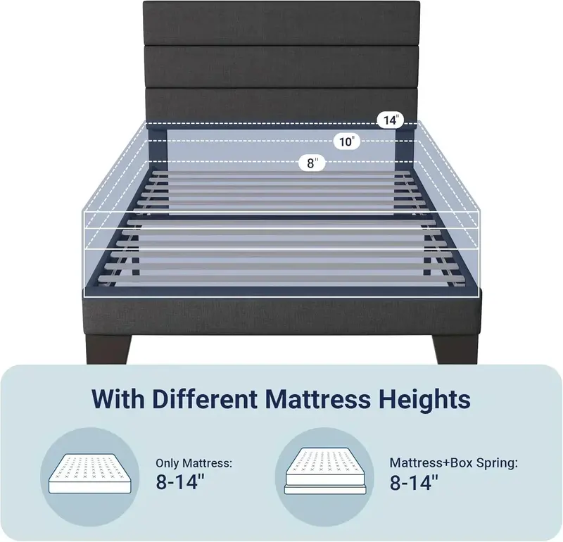 Allewie King Platform Bed Frame – Velvet-Upholstered Headboard with Solid Wood Slats