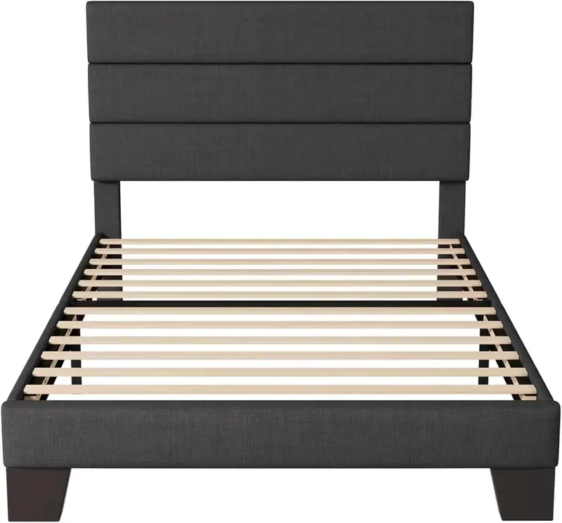 Allewie King Platform Bed Frame – Velvet-Upholstered Headboard with Solid Wood Slats