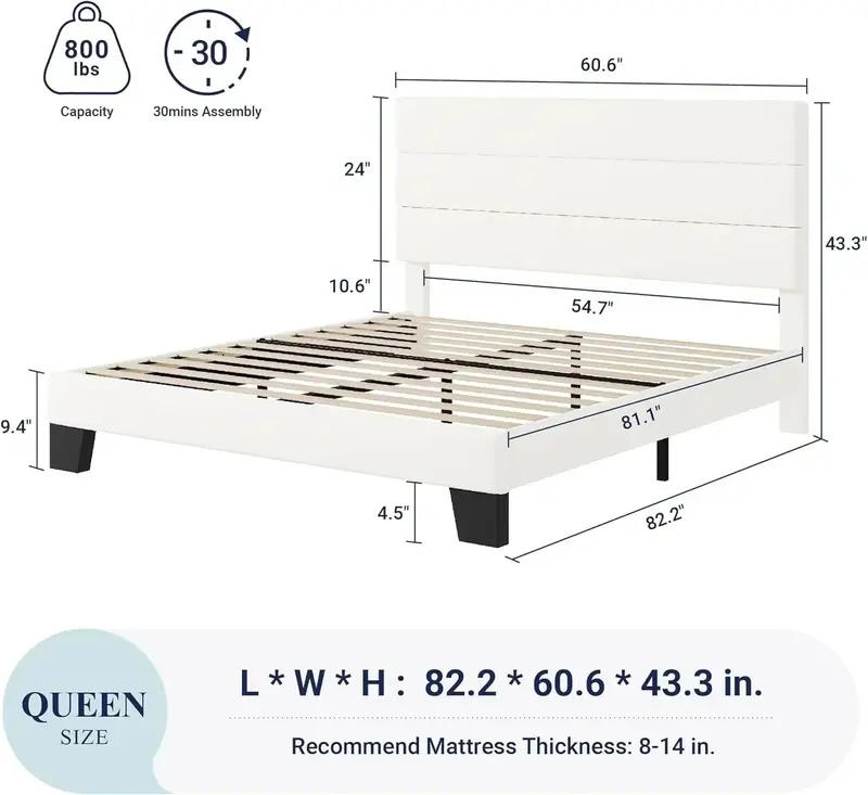 Allewie King Platform Bed Frame – Velvet-Upholstered Headboard with Solid Wood Slats