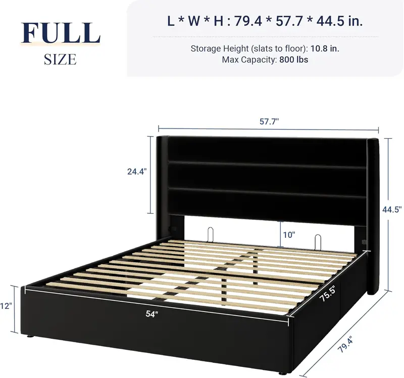 Allewie Queen Hydraulic Lift Storage Bed – Modern Upholstered Frame with Wingback Headboard & Quiet-Lift Mechanism