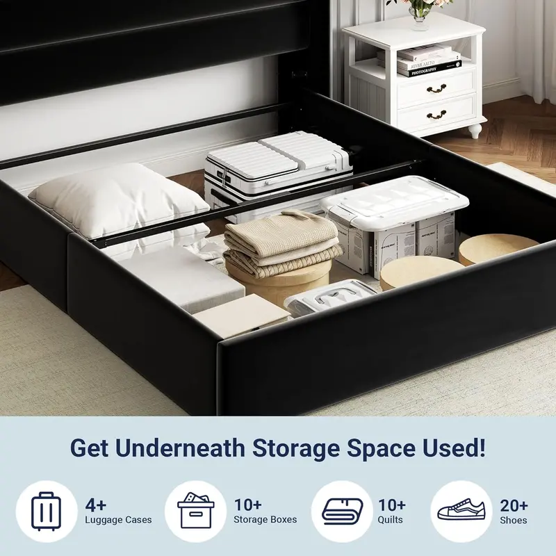 Allewie Queen Hydraulic Lift Storage Bed – Modern Upholstered Frame with Wingback Headboard & Quiet-Lift Mechanism