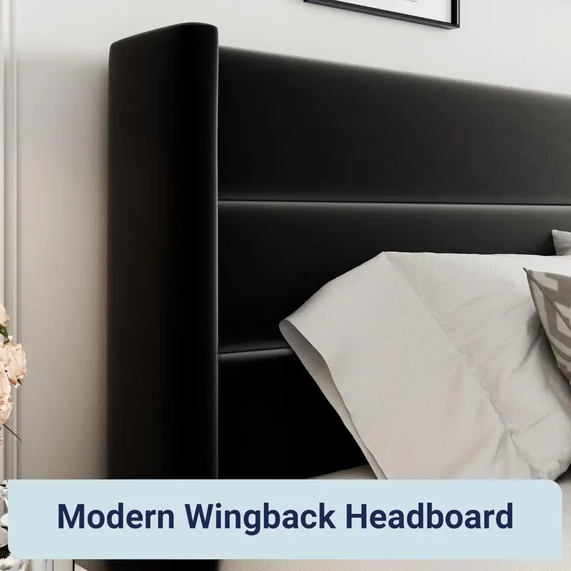 Allewie Queen Hydraulic Lift Storage Bed – Modern Upholstered Frame with Wingback Headboard & Quiet-Lift Mechanism