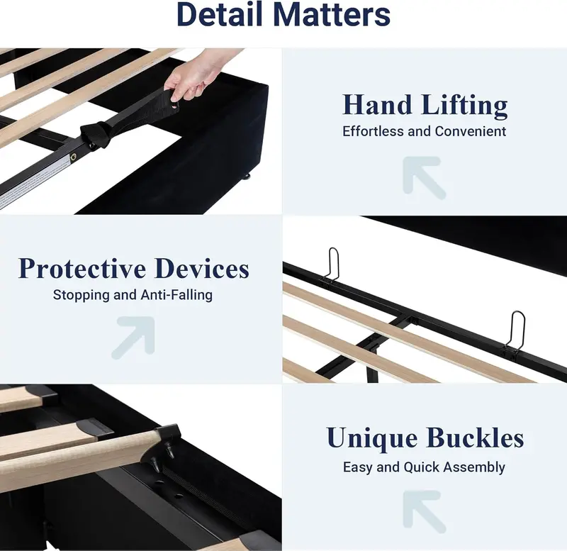 Allewie Queen Hydraulic Lift Storage Bed – Modern Upholstered Frame with Wingback Headboard & Quiet-Lift Mechanism