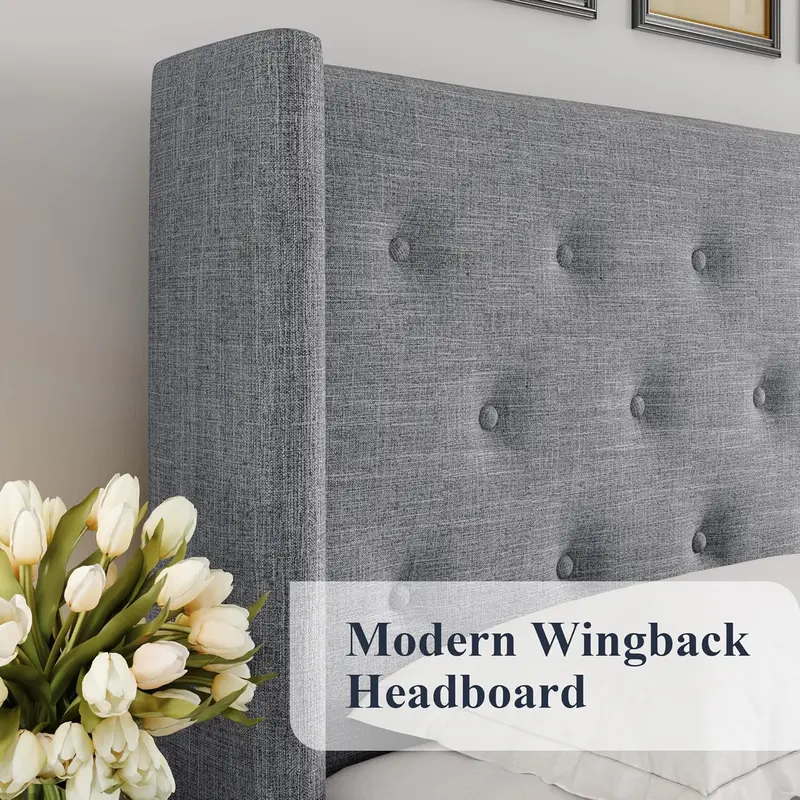 Allewie Queen Hydraulic Lift Storage Bed – Modern Upholstered Frame with Wingback Headboard & Quiet-Lift Mechanism