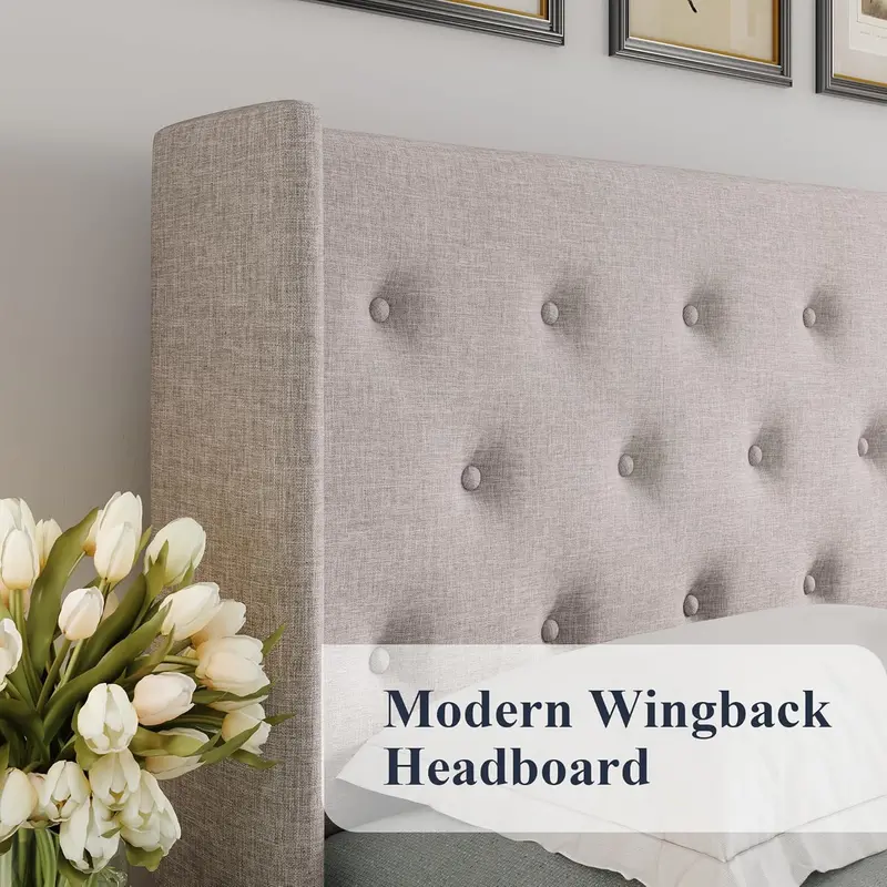 Allewie Queen Hydraulic Lift Storage Bed – Modern Upholstered Frame with Wingback Headboard & Quiet-Lift Mechanism