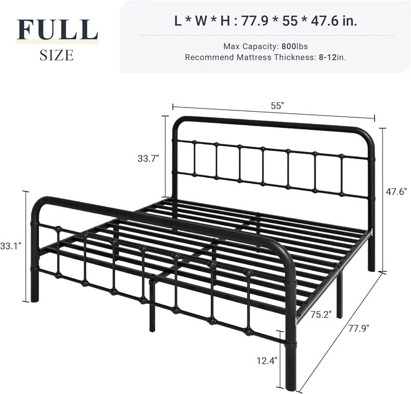 Allewie Queen Metal Platform Bed – Victorian-Inspired Wrought Iron Headboard Frame 2