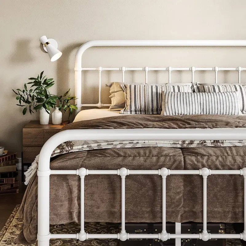 Allewie Queen Metal Platform Bed – Victorian-Inspired Wrought Iron Headboard Frame