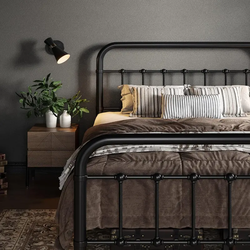 Allewie Queen Metal Platform Bed – Victorian-Inspired Wrought Iron Headboard Frame