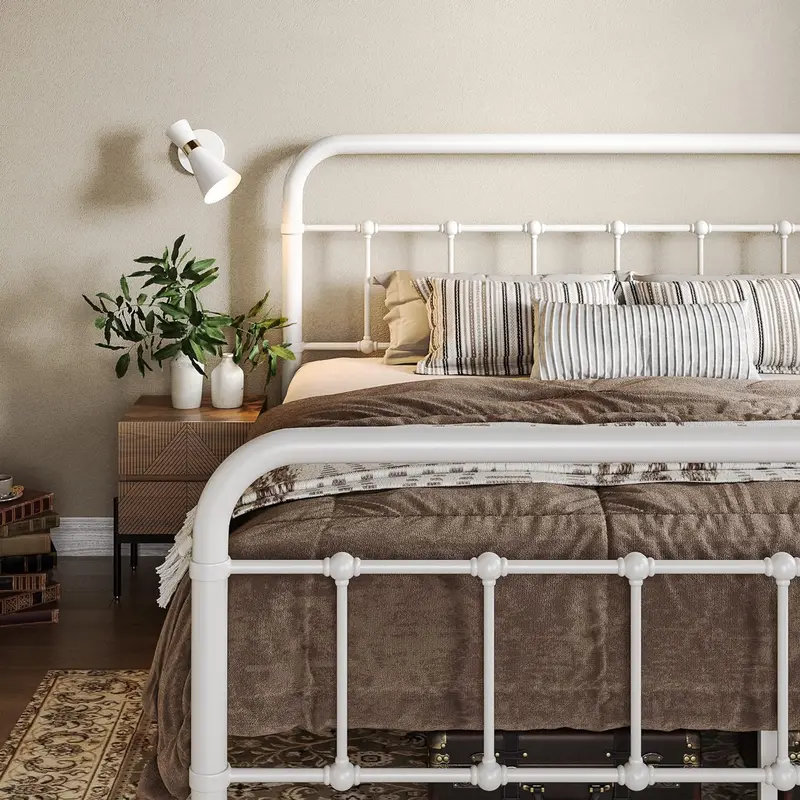 Allewie Queen Metal Platform Bed – Victorian-Inspired Wrought Iron Headboard Frame
