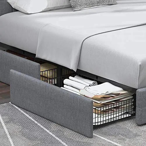 Allewie Upholstered Queen Platform Bed Frame – Modern Style with Four Under-Bed Storage Drawers