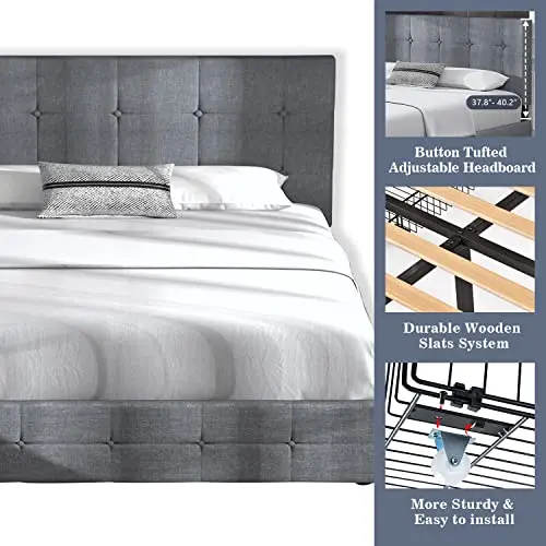 Allewie Upholstered Queen Platform Bed Frame – Modern Style with Four Under-Bed Storage Drawers