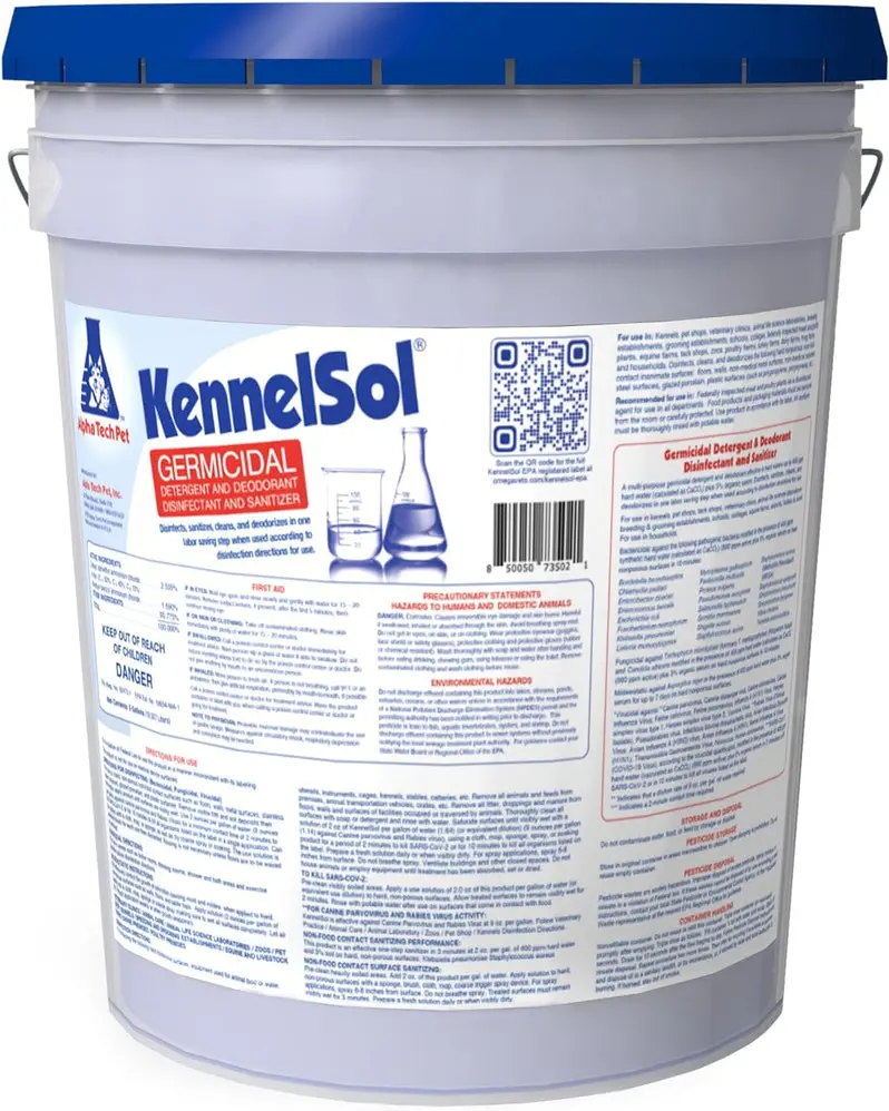 Alpha Tech Pet 1-Step Kennel Cleaner – EPA-Registered Concentrated Disinfectant & Deodorizer | Kills Bacteria & Viruses | 5-Gallon Container