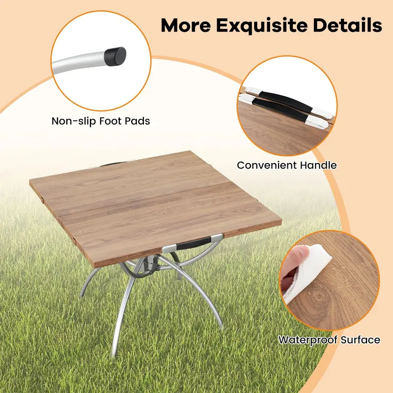Aluminum Folding Camping Table Set – 2-Piece Extendable Picnic Tables with Wood-Grain Surface