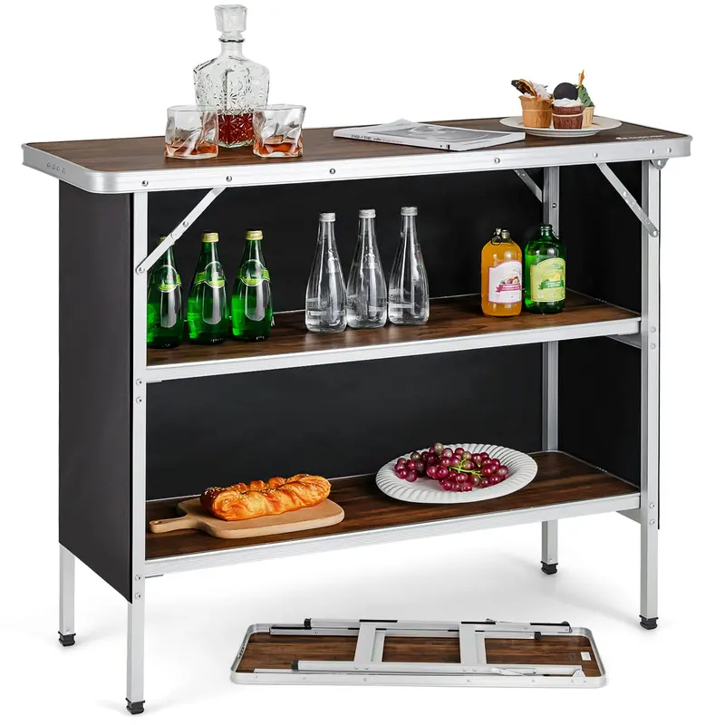 Aluminum Folding Camping Table with Dual-Tier Storage Shelves